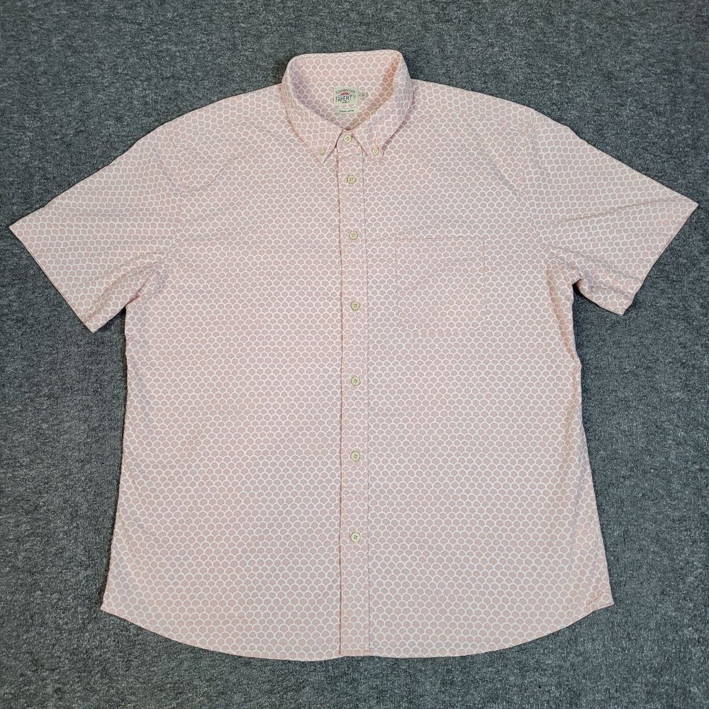 Faherty Playa Fish Scale Men's Short Sleeve Shirt Size XL Rose Geometric Patrern